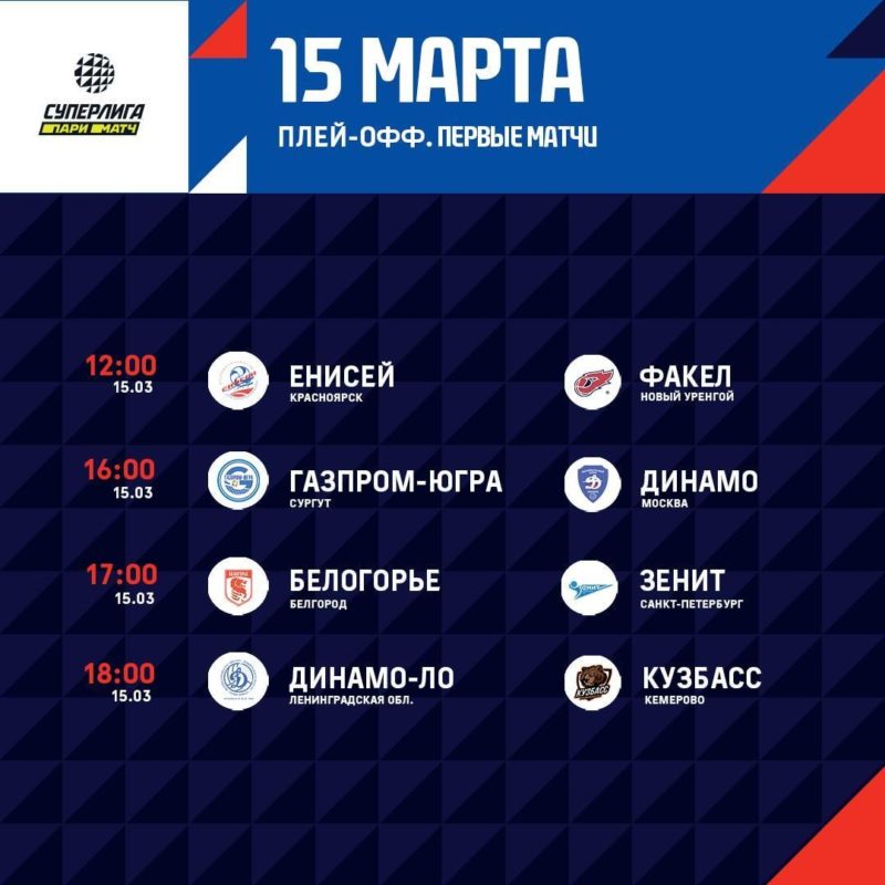 Суперлига. Расписание 1-го тура плей-офф. ВК “Газпром-Югра”